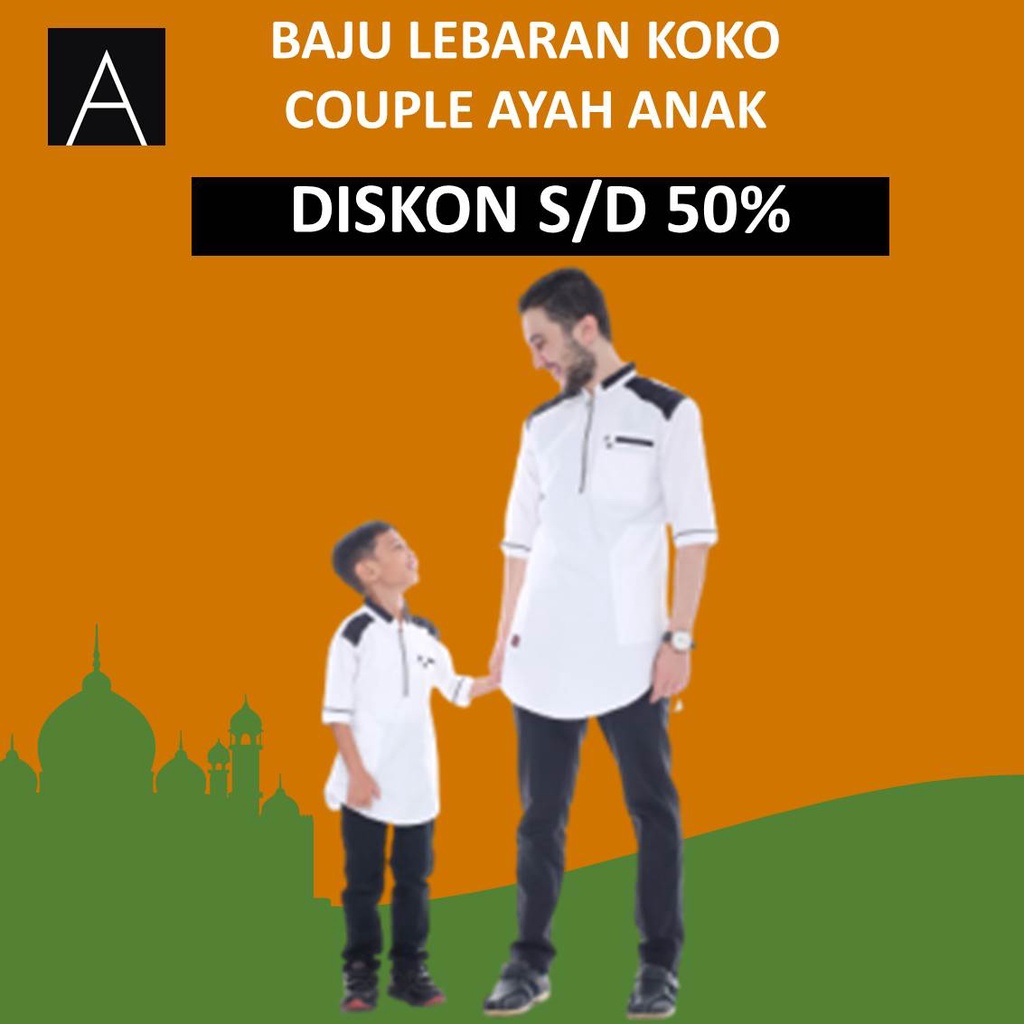 Baju Koko Couple Ayah dan Anak Ghazi Putih