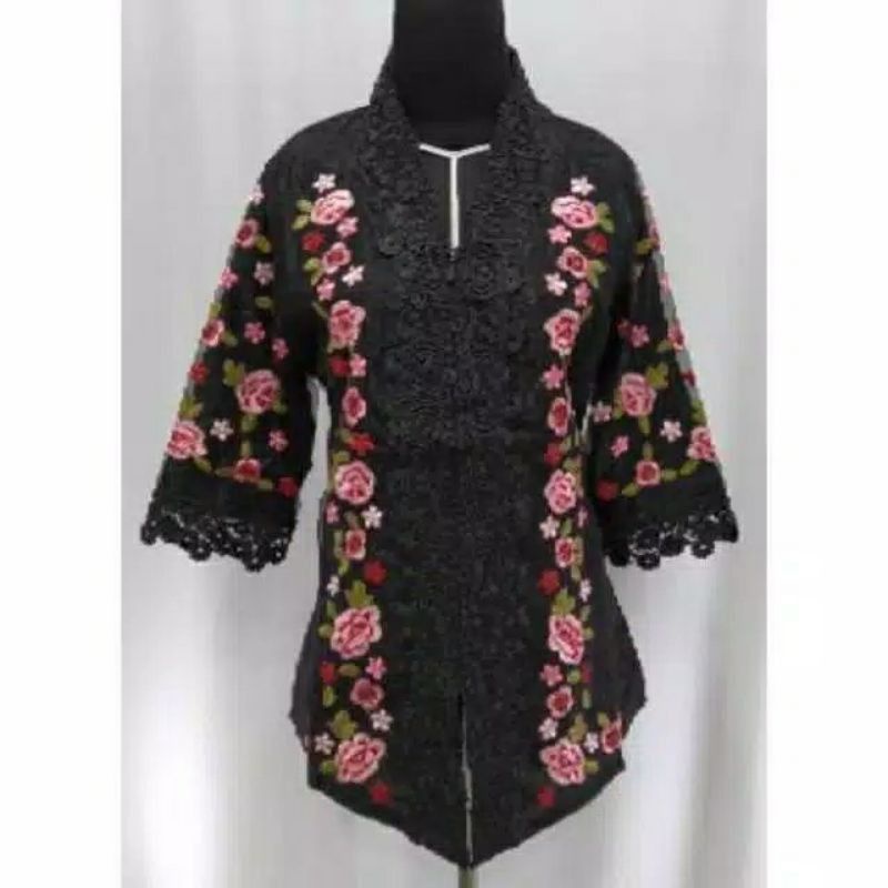 Kebaya Encim Modern Jumbo Katun Linen Bordir Kombinasi Brukat