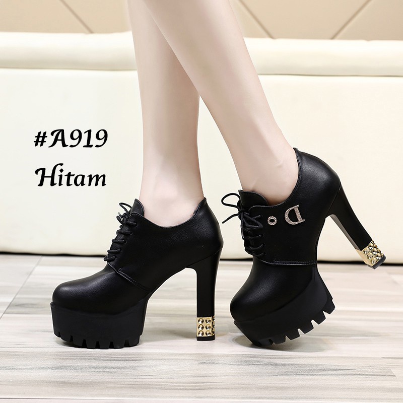 SEPATU WANITA IMPOR BOOTS HIGH BLOCK KOREA #A919