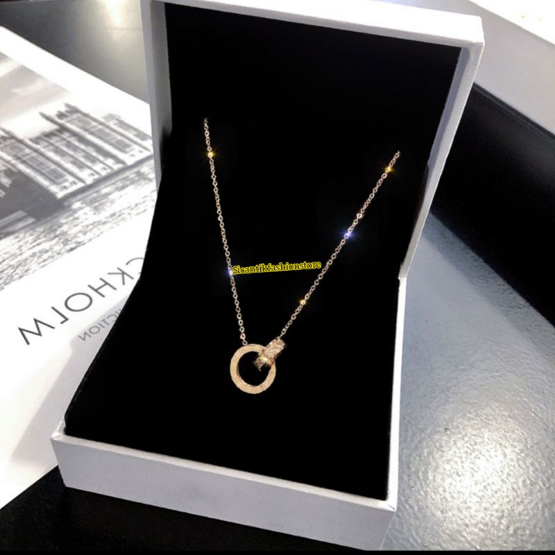 Kalung Titanium Liontin Ring Couple Gold Anti Karat selamanya Kalung Wanita Kekinian Terbaru Mewah Fashion Wanita Kalung Liontin Ring