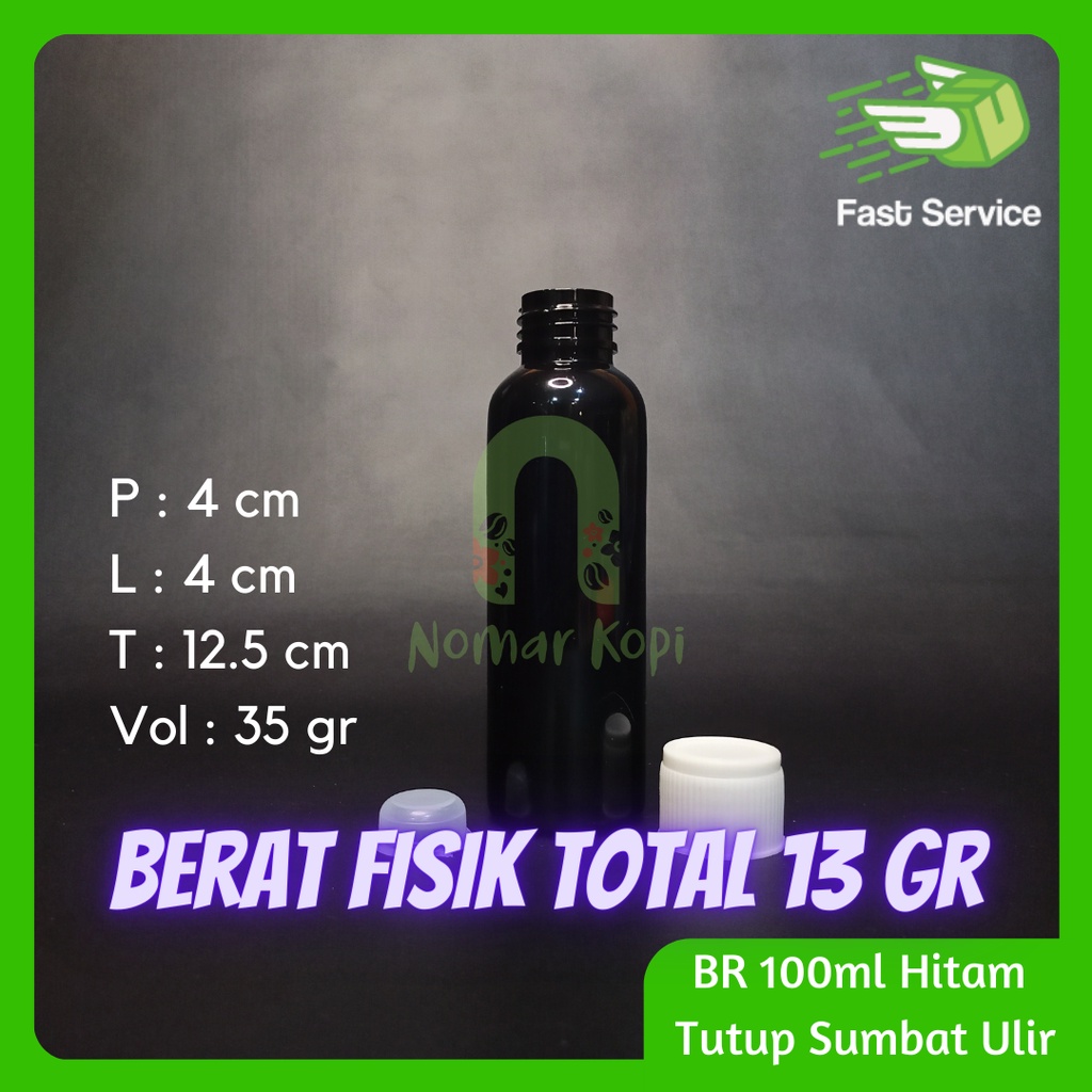 BOTOL HITAM 100ML BR TUTUP SUMBAT PET TEBAL MULTIFUNGSI KOSMETIK