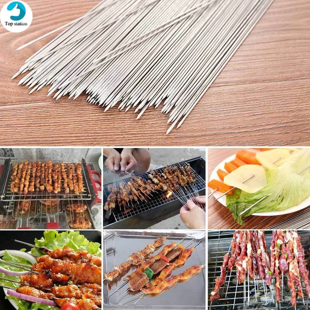 【COD Tangding】10pcs Tusuk Sate Bahan Stainless Steel Untuk Bbq/Kebab