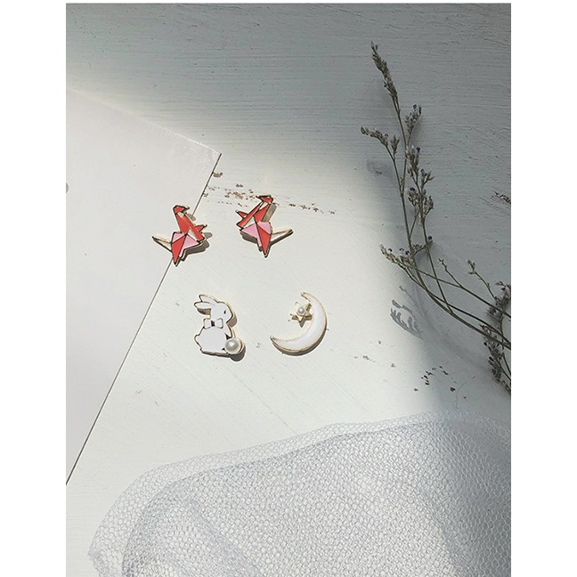 LRC Anting Tusuk Fashion Thousand Paper Crane Color Cartoon Rabbit Paper Crane Earrings D06094