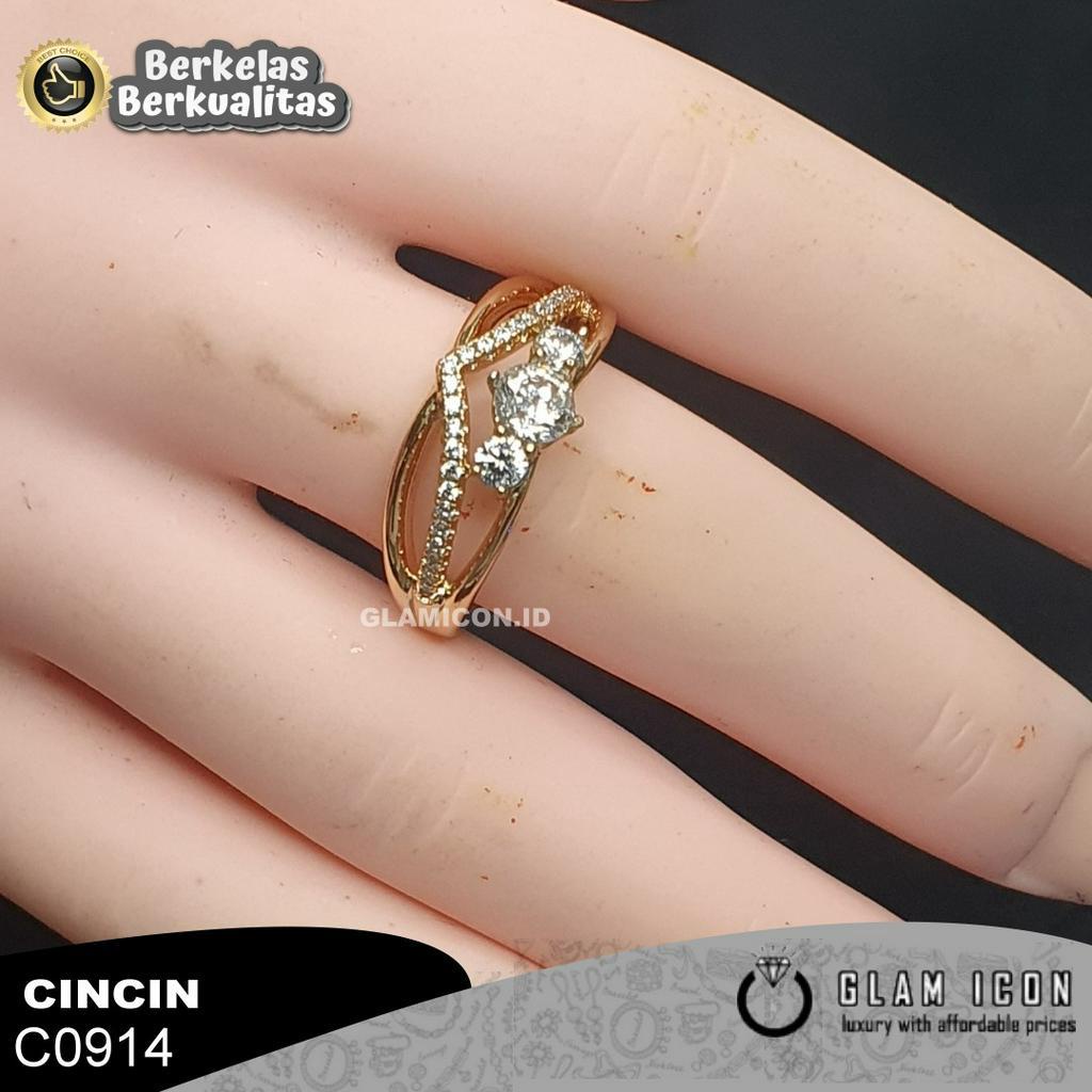 Cincin Wanita Mata tiga mahkota list V C0914 CCG