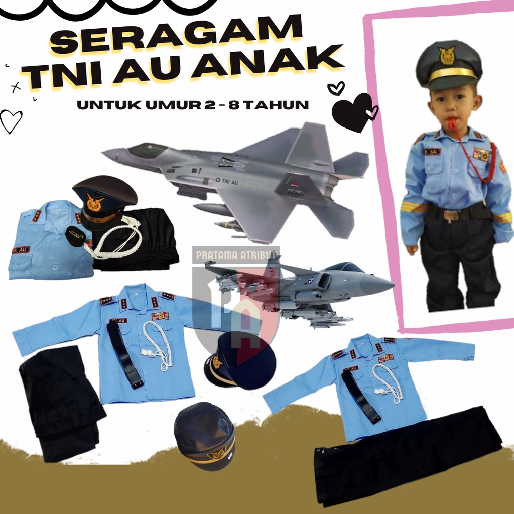 BAJU  TNI AU ANAK SERAGAM PROFESI ANAK/BAJU KARNAVAL ANAK ATRIBUT LENGKAP TNI AU