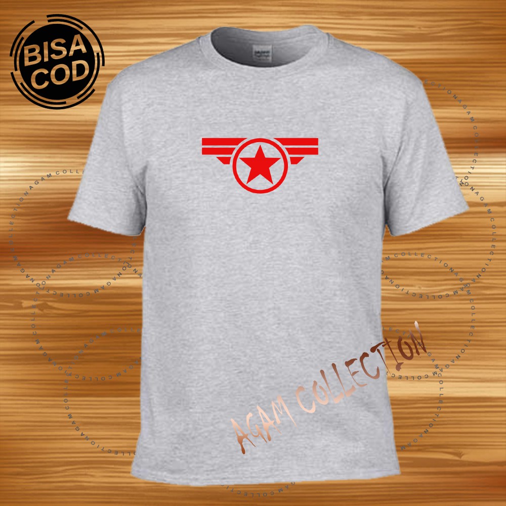 Agam Collection Baju Kaos Distro Captain America 002 Text Merah Lengan Pendek Premium Quality