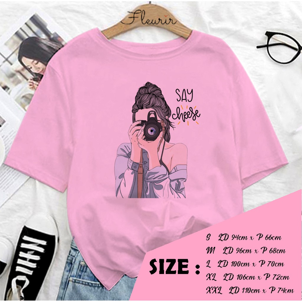 FLEURIR - KAOS WANITA DEWASA LENGAN PENDEK TEE UNISEX WANITA SAY CHEESE