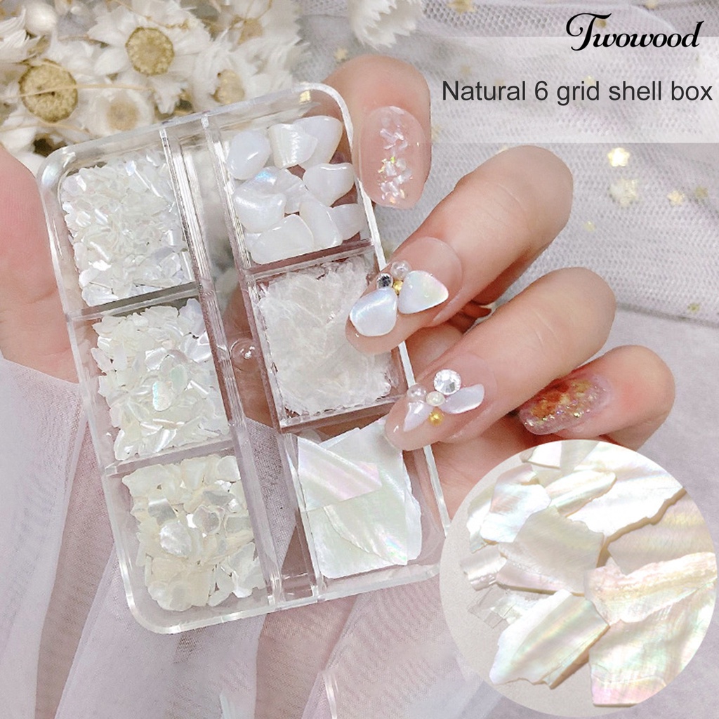 Twowood 1 Kotak Payet Abalone Asimetris Warna-Warni Untuk Dekorasi Nail Art 3D