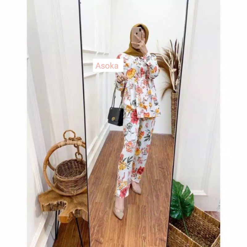 ASOKA SET DAILY ONESET SETELAN RECA MOTIF WANITA ONE SET FLOWER LD 110 RAYON VISCOSE