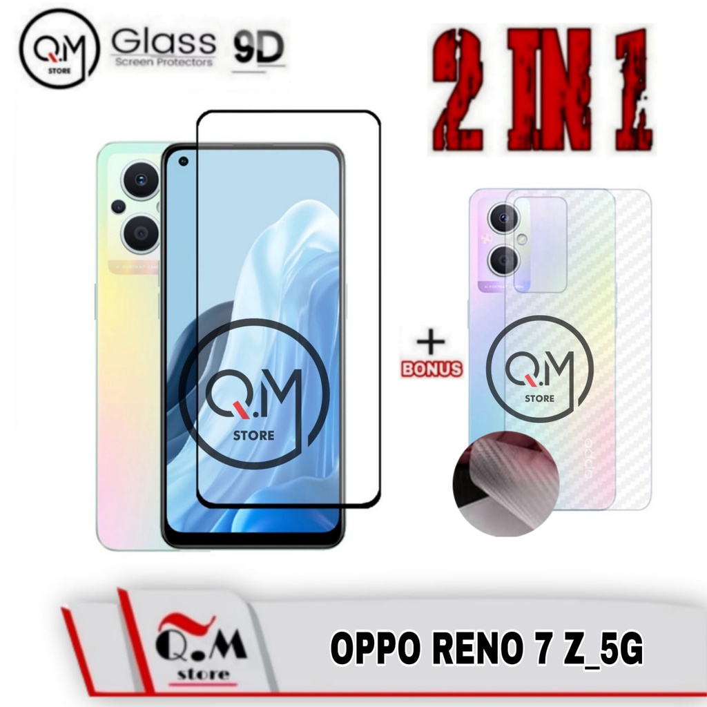 Paket 2 in1 Tempered Glass Layar Oppo Reno 7 Z 5G Screen Guard Anti Gores Pelindung Layar Full 9D