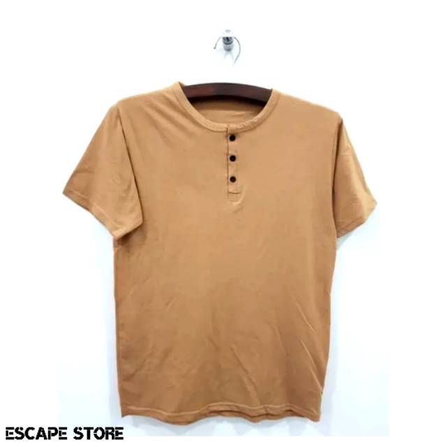 Kaos Henley Kancing Lengan Pendek Best Seller - COKLAT MOCCA