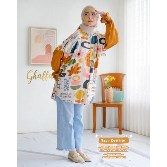 Rauli oversize blouse motif abstrak by ghaffa the label