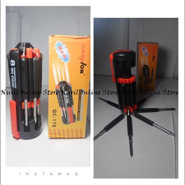 Multi Srcrewdriver Torch With Powerfull Torch Qc-178, 8 Screwdriver In One, Obeng Serbaguna