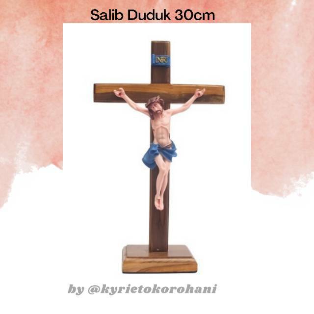 Salib Duduk Katolik Kayu Jati 30cm Warna Salib Meja Katolik salib katolik salib kayu jati salib unik