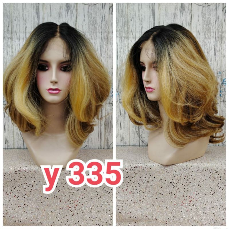 FRONT LACE WIG LACE RAMBUT PALSU WIG WANITA PENDEK CURLY KERITING RAMBUT ASLI BLONDE OMBRE Y335