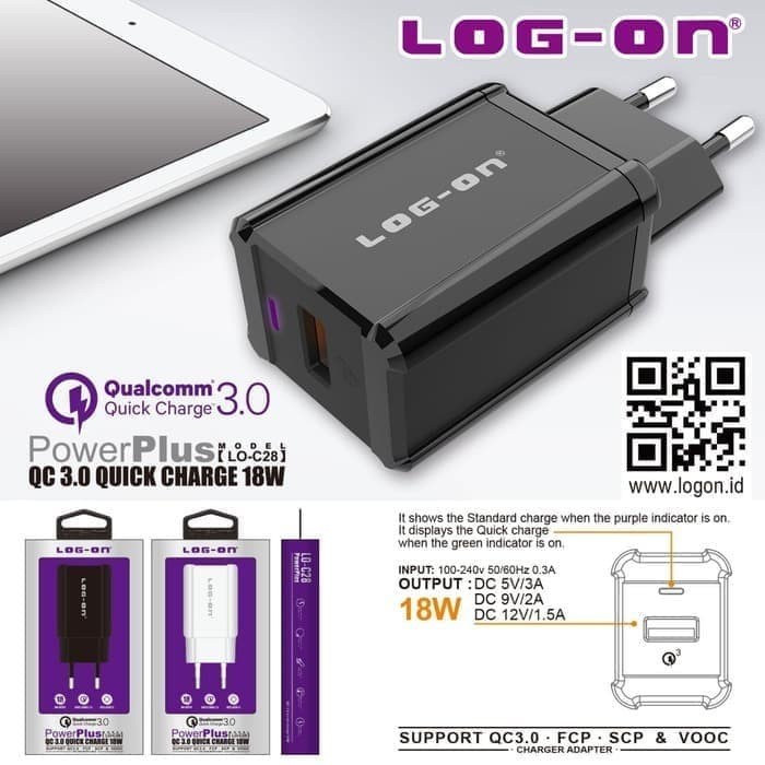 CHARGER LOG-ON POWER PLUS LO-C28 SUPPORT QUALCOM 3.0 QUICK CHARGE 18W