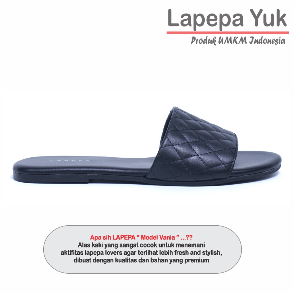 LAPEPA YUK - Sandal Wanita Teplek Selop VANIA ALL COLOR Sendal Slop Cewek Flat Slip On Tidak Licin Anti Slide Karet Jelly Warna Black Hitam Brown Coksu Size 36 37 38 39 40 Sandal Perempuan Premium Original Kekinian Terbaru Shoes ORI Mall Official Store