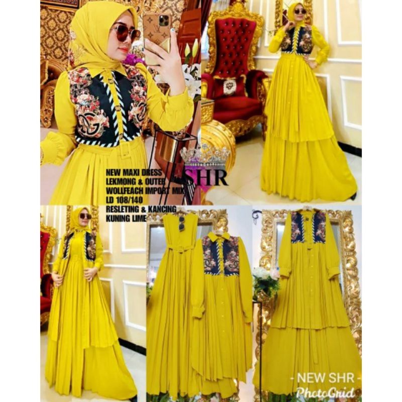 Maxidress Set Outer ORI SHR - Gamis Set Jilbab SHR - Dress Lekmong Set Rompi SHR Siap Kirim