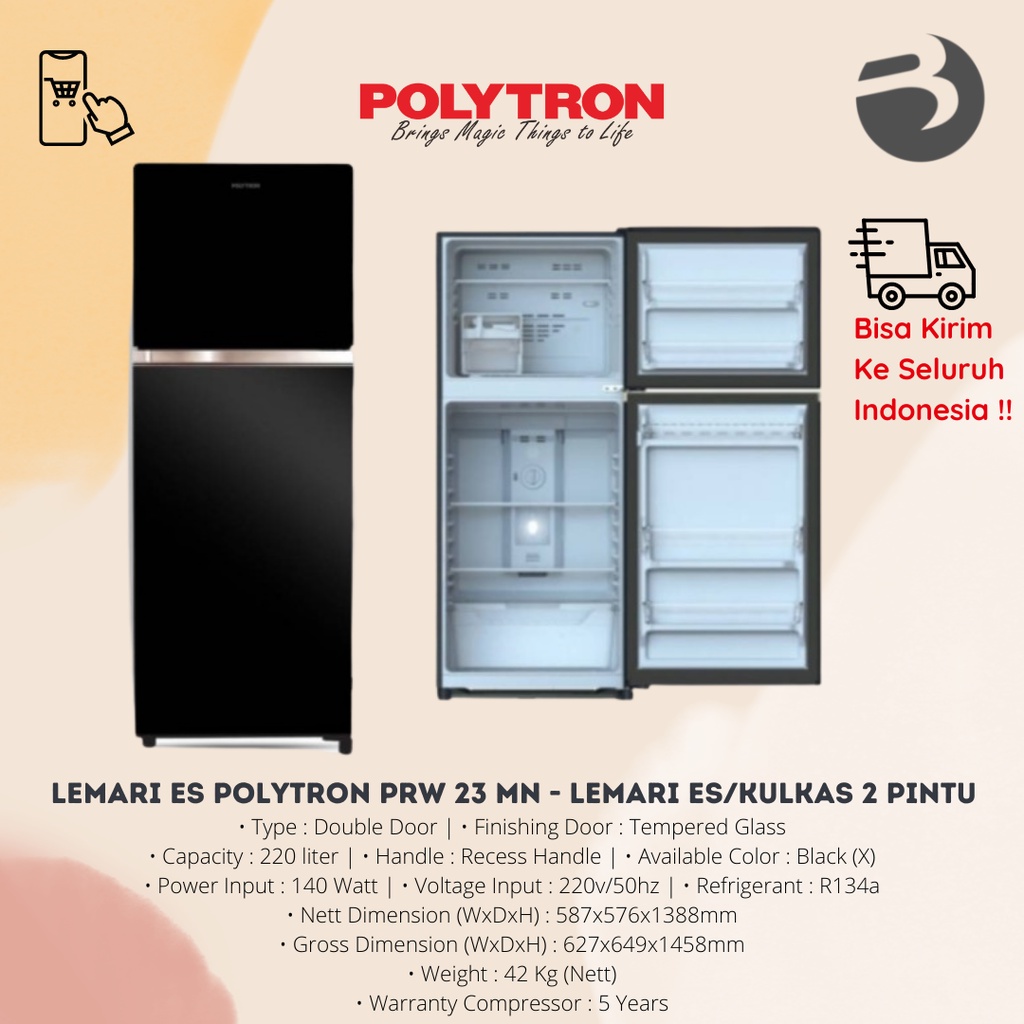 LEMARI ES POLYTRON PRW 23 MN - LEMARI ES/KULKAS 2 PINTU POLYTRON