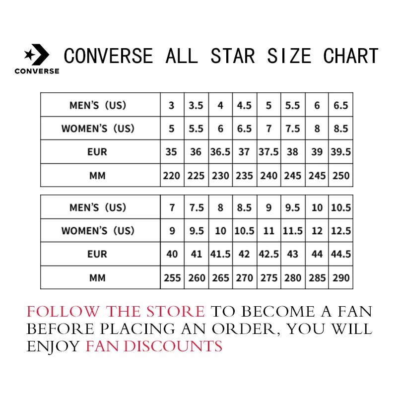 size chart converse chuck taylor