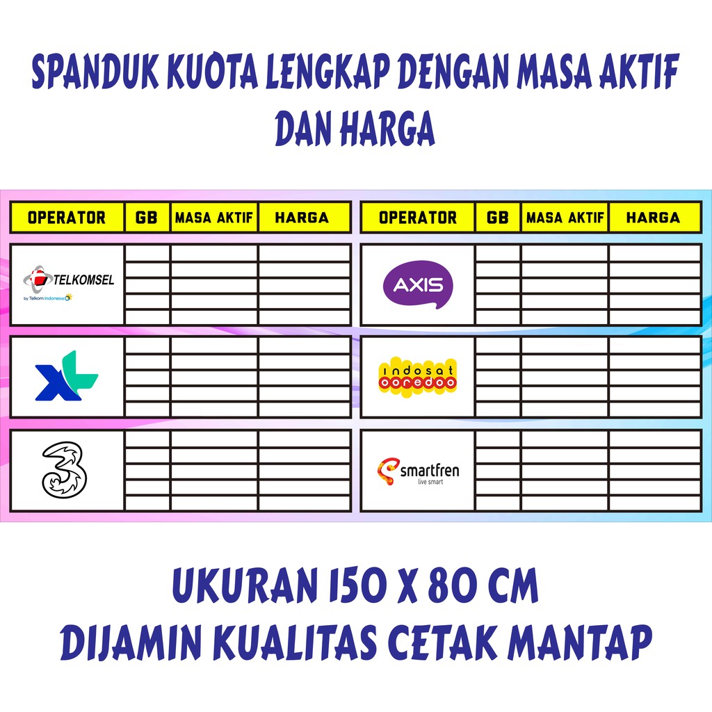 Jual Spanduk / Banner / Backdrop Konter Pulsa Banner Kuota 150x80 cm