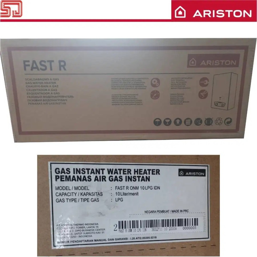 WATER HEATER GAS ARISTON FAST R 10 L ONM PEMANAS AIR GAS ARISTON FAST R