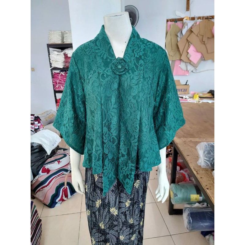 Kebaya floy KIMONO BROKAT standar jumbo glitter full furing busui KeroncongBusana-Hijau Botol