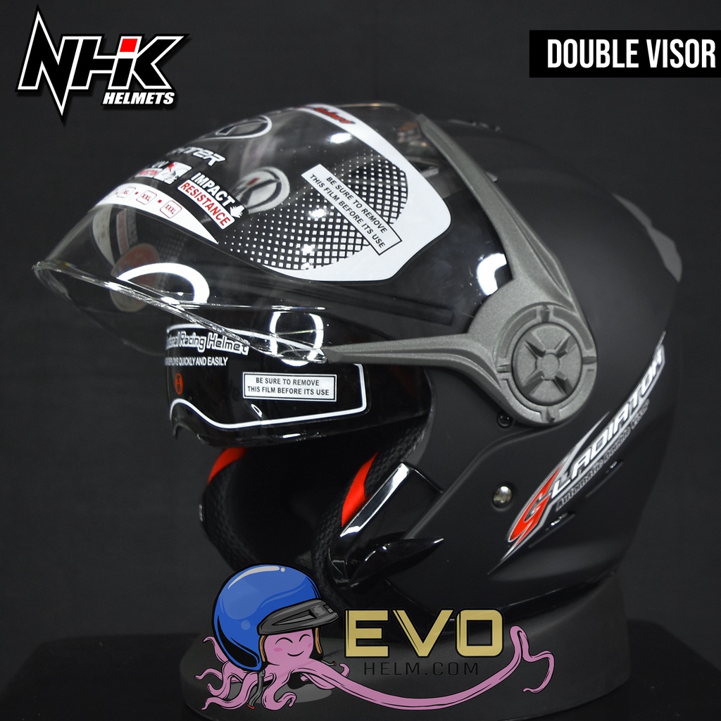 HELM NHK GLADIATOR ORIGINAL - HELM NHK HALF FACE GLADIATOR MOTIF GRANDE HAWK HELM NHK DOUBLE VISOR ( ONGKIR 2KG )