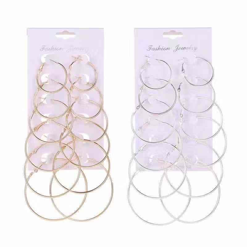 6Pasang/Set Anting Hoop/Bulat Ukuran Kecil Ke Besar Gaya Vinrtage Untuk Pesta (50gr)