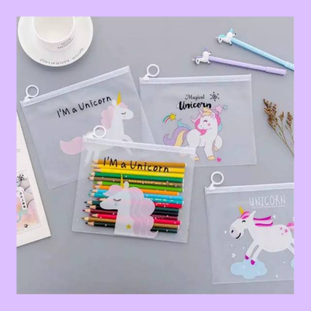 

Tempat Pensil / Map File Zipper Bag Unicorn