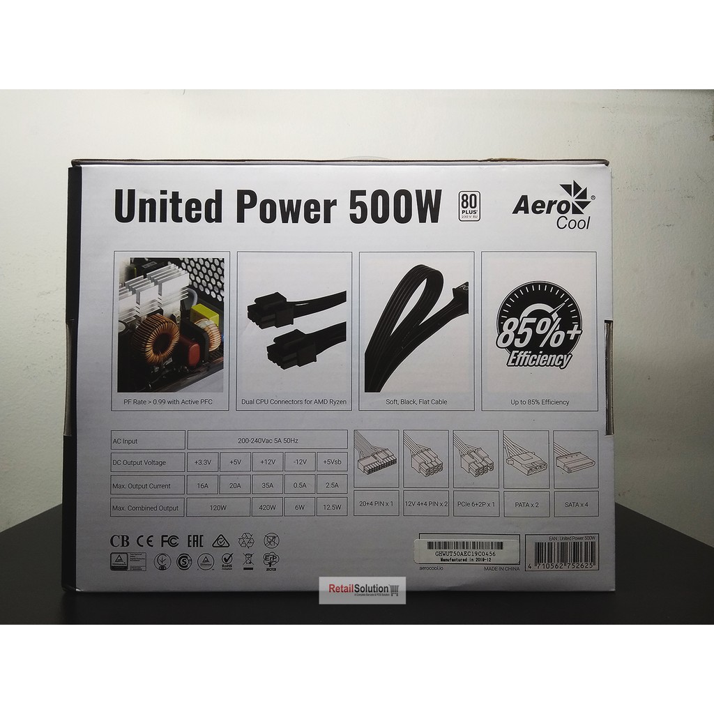 PSU Aerocool United Power 500W - 80+ Plus White Power Supply