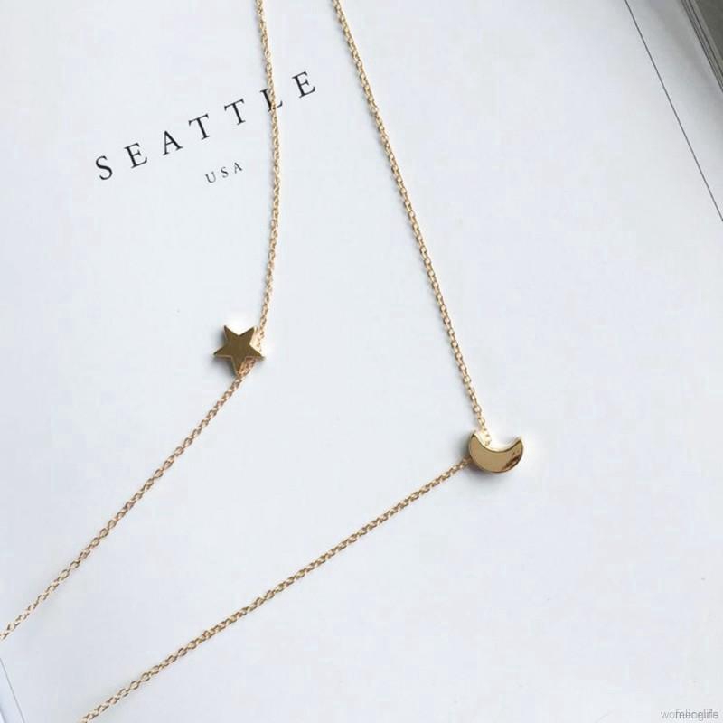 Star Moon Pendant Clavicle Chain Korean Gold Silver Water Wave Chain Necklace