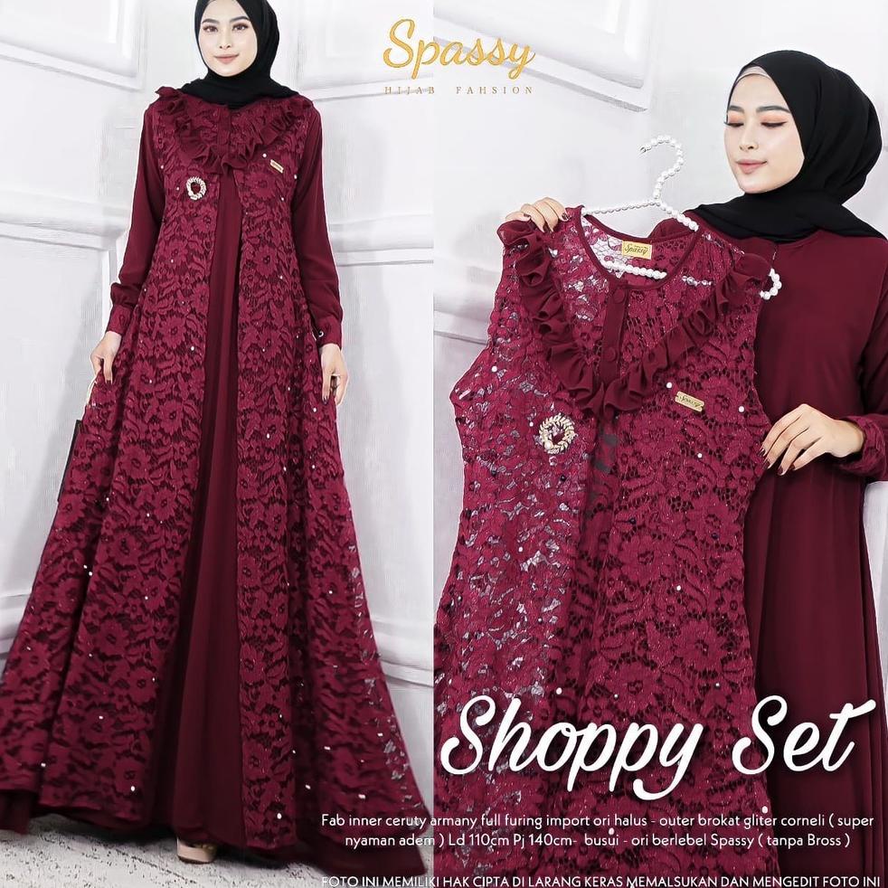 ✻Super Promo Shoppy Set 2 in 1 Gamis + Outher Busui Friendly Bahan Ceruty Full Furing mix Brukat IMP