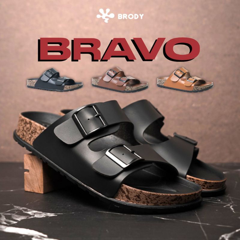 Sandal kulit Cowok Bravo Brody Sandal model gesper