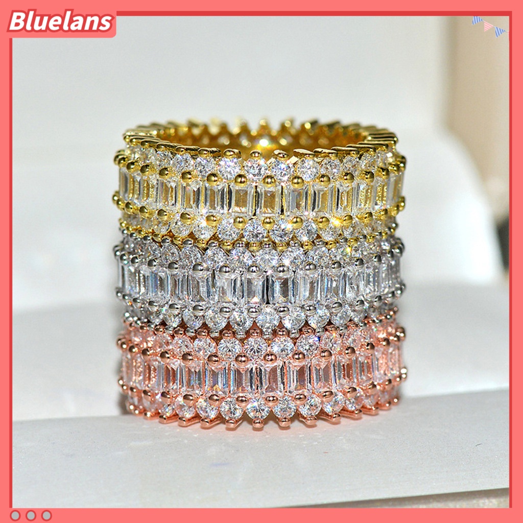 Bluelans Cincin Model Lebar Bahan Cubic Zirconia Untuk Wanita