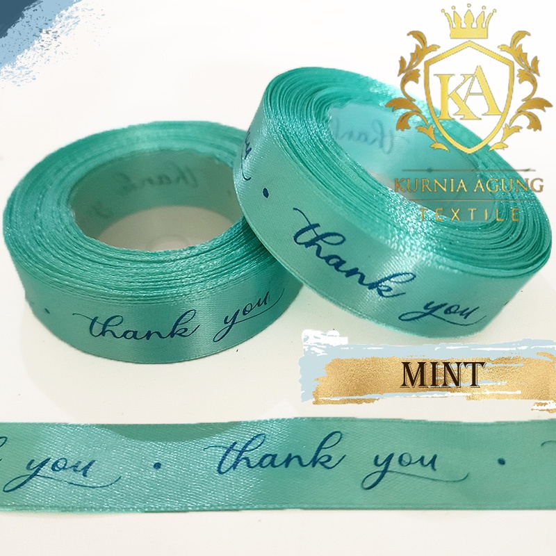 Pita Satin Tulisan Thank You 2cm Pita Kado hampers souvenir ukuran 3/4 inch Roll dan 10 Meter