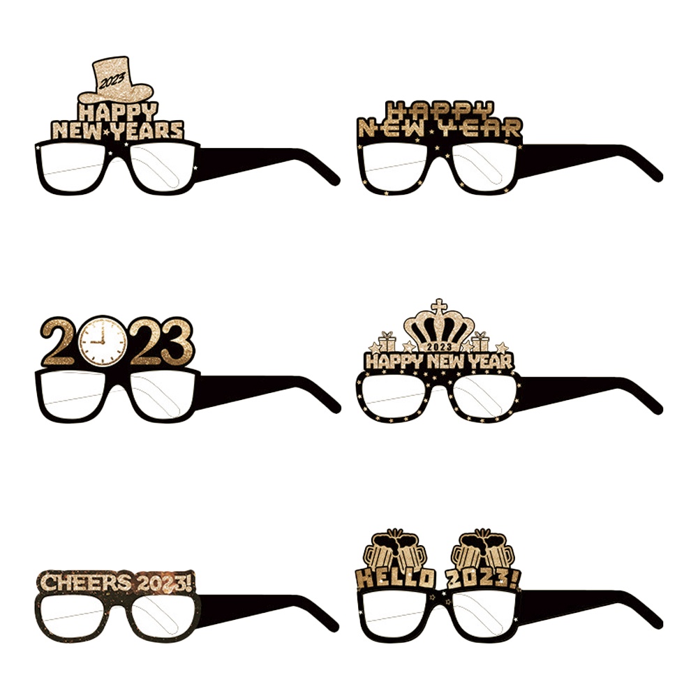 6Pcs/Set Costume Gold Frame Glitter Christmas Glitter Eyeglasses Photo Props 2023 Happy New Year Party Festivals Decoration Decorative Products Cosplay Eyes Glasses Fashion