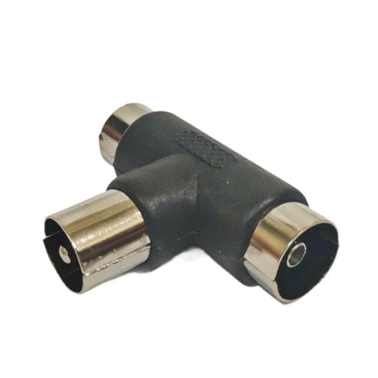 Jack T TV Plastik Hitam / Jek Cabang Antena PVC 1 Male 2 Female