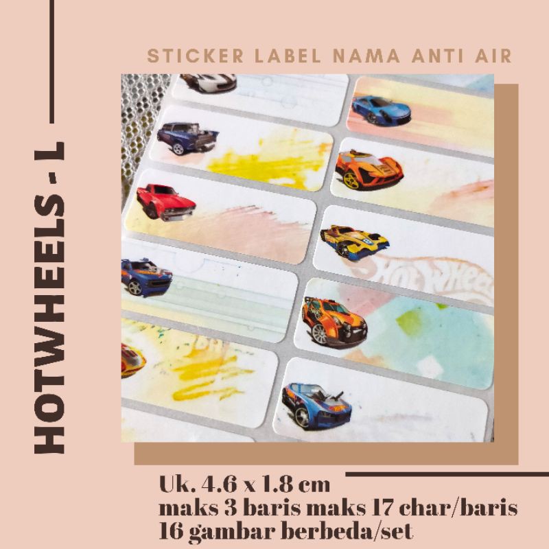 

STICKER LABEL NAMA ANTI AIR - MOTIF HOT WHEELS / WATERPROOF NAME STICKER