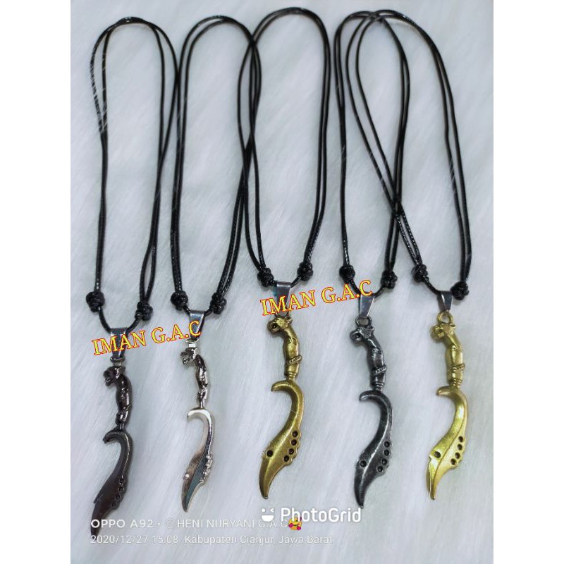 Kalung kujang 3D tali import korea/kalung taring kris berbagai macam motif/kalung fashion