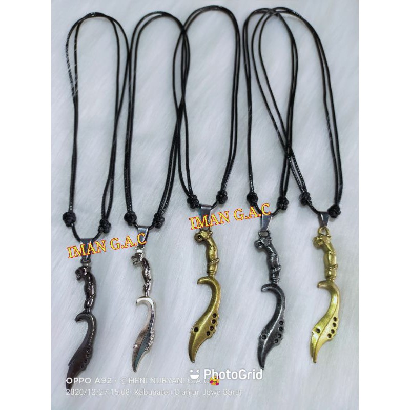 Kalung kujang 3D tali import korea/kalung taring kris berbagai macam motif/kalung fashion