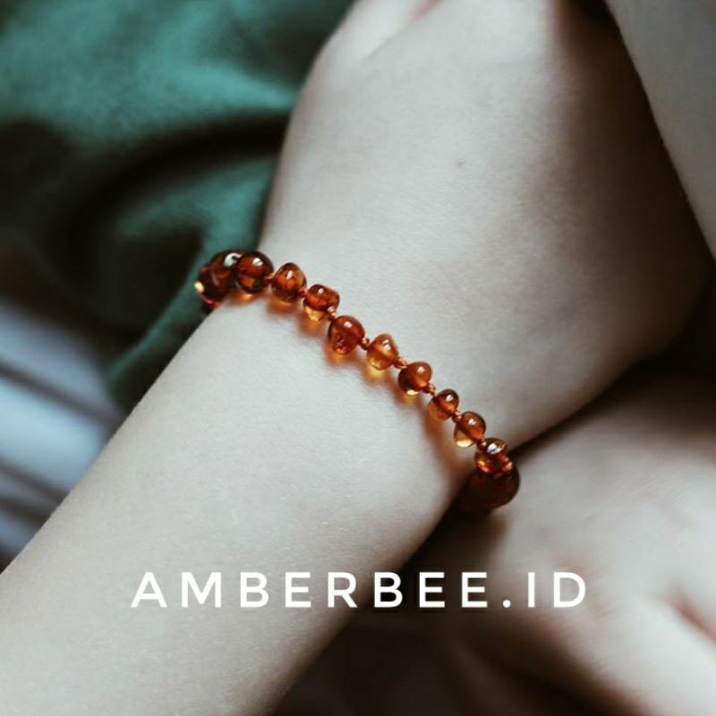 Gelang Amber Dewasa Premium Glossy Cognac ABGC49 By Amber Bee