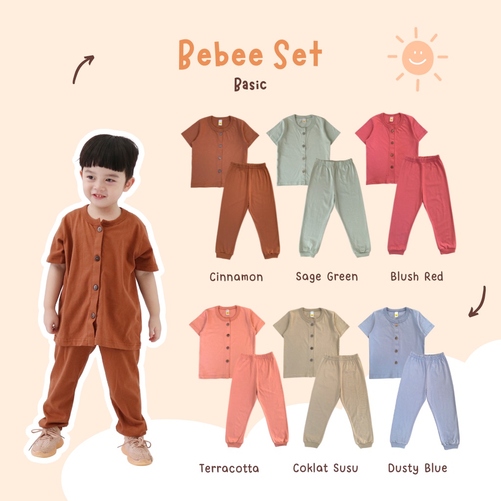 Yobebee Bebee Set Setelan Baju Tidur Bayi dan Anak Usia 2 3 4 6 8 Tahun Baju One Set Piyama Pajamas Kids Motif Polos Kaos Cotton Combat Strech Model Baju Harian Santai Anak Laki Laki Perempuan Cewek Cowok