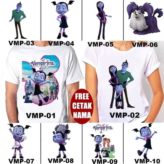 Terbaru Baju / Kaos DEWASA VAMPIRINA BANYAK MOTIF (FREE TULISAN/NAMA) Murah