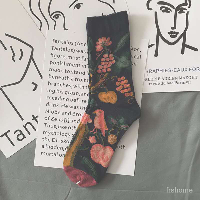 Kaus kaki pasang gaya retro lukisan minyak gaya perguruan tinggi kaus kaki pria kreatif berwarna-war