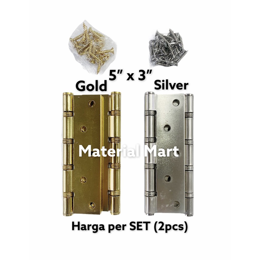 Engsel Pintu Besi 5 Inch Silver | Engsel Jendela | Engsel Besi 5&quot; Kuning | Material Mart