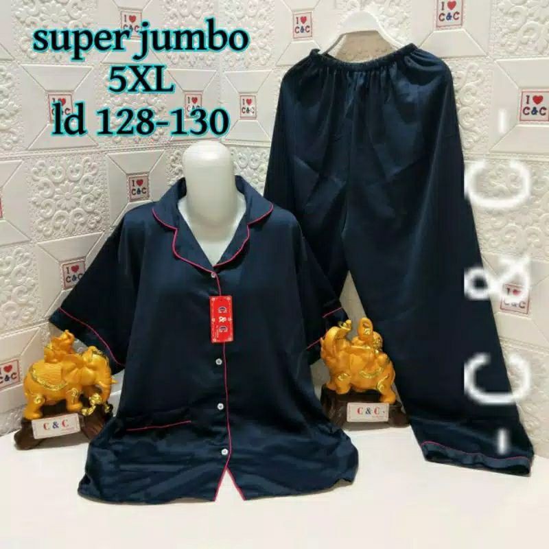 BAJU TIDUR PIYAMA/CP SUPER JUMBO 5XL/LD 130/SATIN VELVET-Nevy