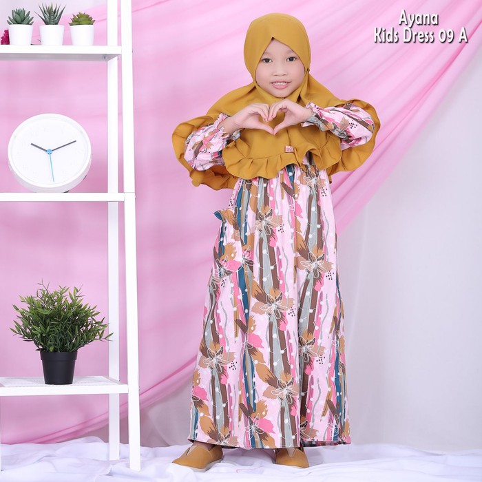 Gamis Anak Katun Jepang Ayana Kids Full Motif Pink Dress Attin Hijabstore