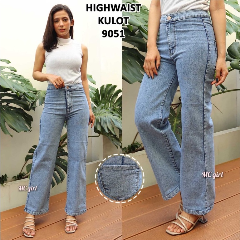 ( Size 27 - 34 ) MC girl - Kulot Highwaist Jeans Wanita / Celana Jeans High Waist Kulot Panjang Street / Celana Jeans Pinggang Tinggi Kaki Lebar