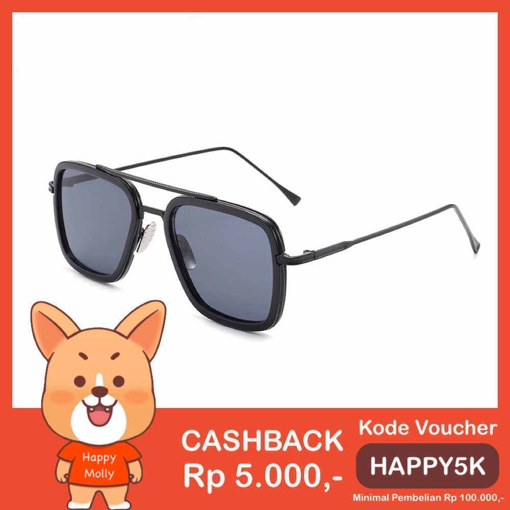 Kacamata Anti UV400 [ Hitam Hitam ] Sunglasses Pria &amp; Wanita - Design Korea - HM8033